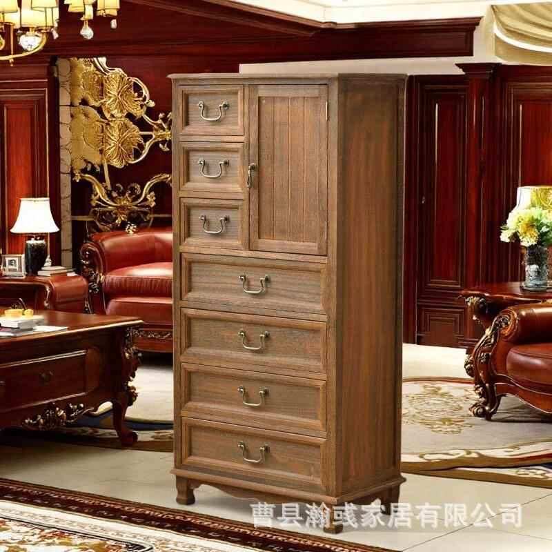 式实木柜子家用复古YPQ斗柜带大抽屉美柜式落地储物柜容量卧室柜