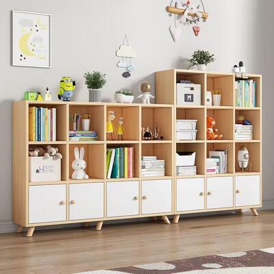 书实木柜纳柜22925一体自收由书组合格子柜带门儿童简约松木矮架