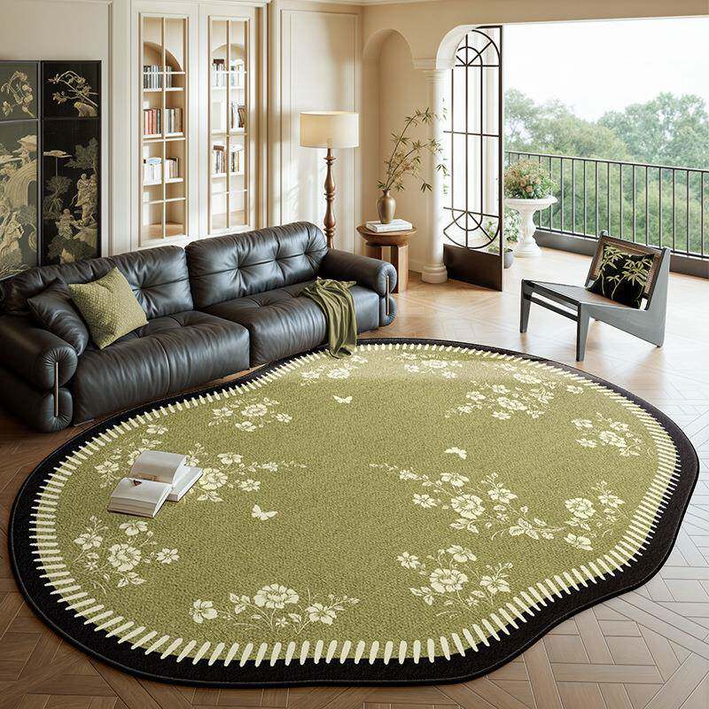 客厅地毯卧室免洗可擦法式中古沙发茶几地垫防水防污家用异形绿色