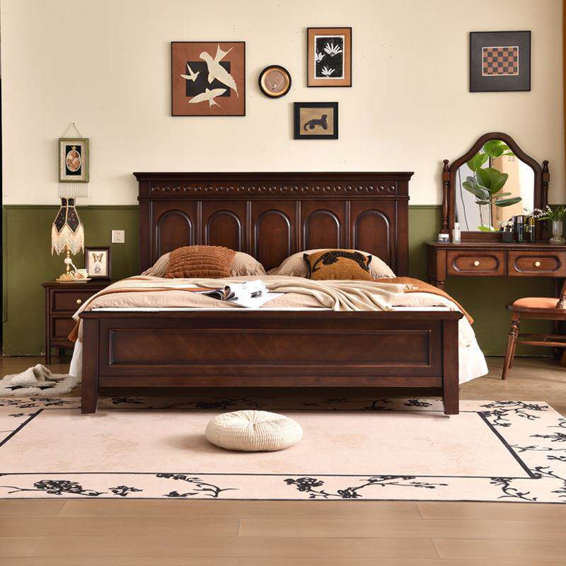 美式实木床法式复古中古风卧室1米8双人大床气压高箱储物公主婚床