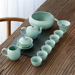 高档养宁不汝窑茶具套凡装冰裂开片可家用夫功茶具陶瓷茶壶盖碗茶