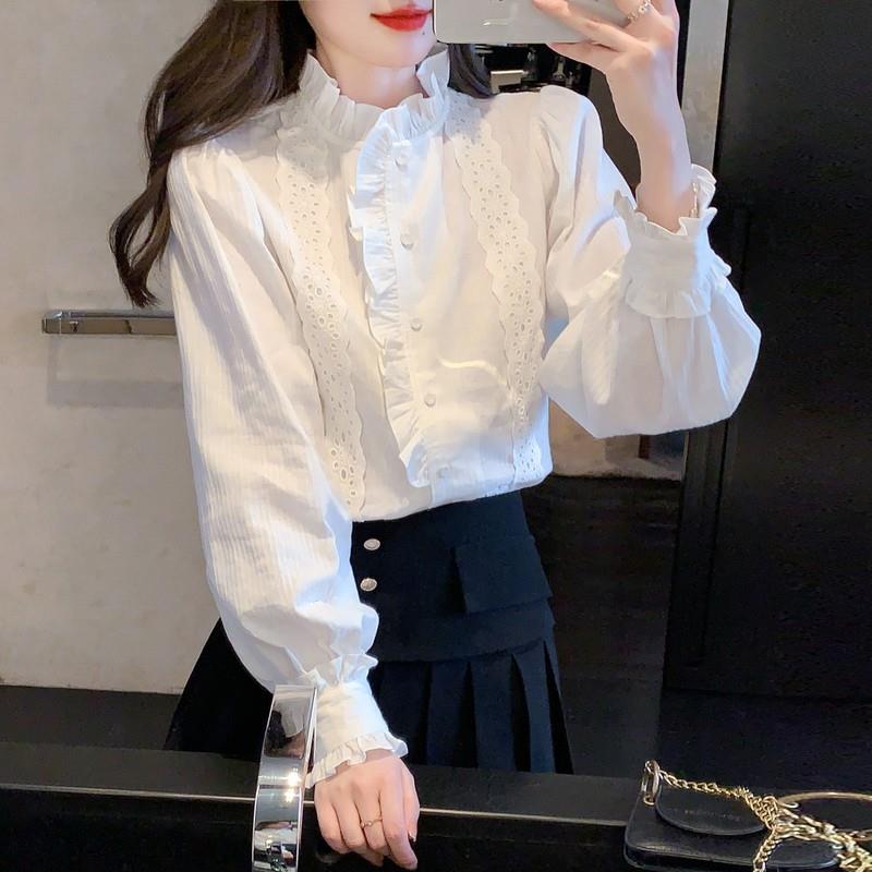 极速轻奢小香风名媛感甜美减龄设计感衬衫钩花镂空木耳边小衫2026