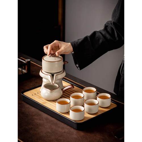 高档汝功夫茶具套装用2023新款家茶懒人窑自壶动泡茶器轻奢高档喝