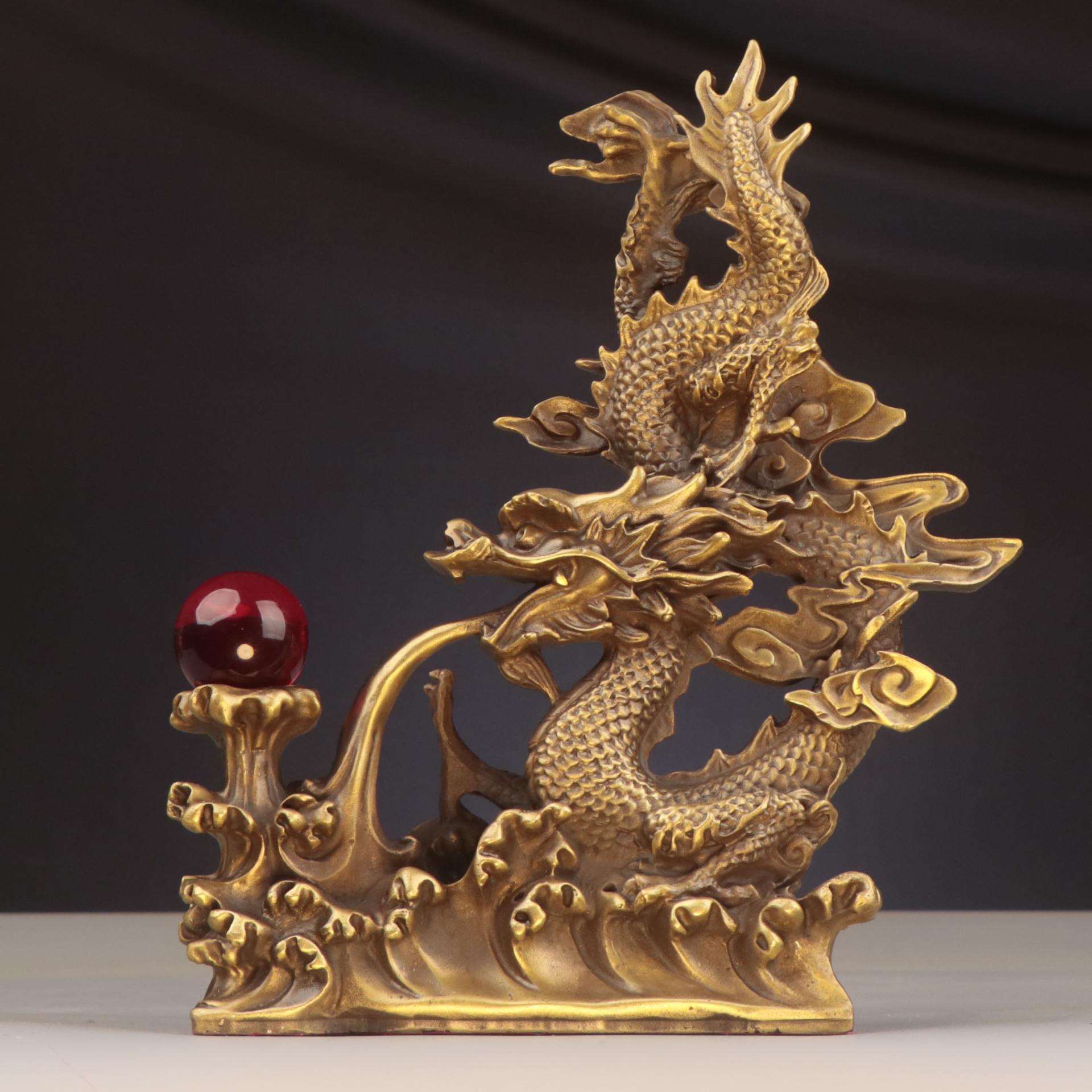 杨铜记 铜龙 神龙吐珠 神龙戏珠 家居店铺铜龙摆件 汉龙 戏珠龙