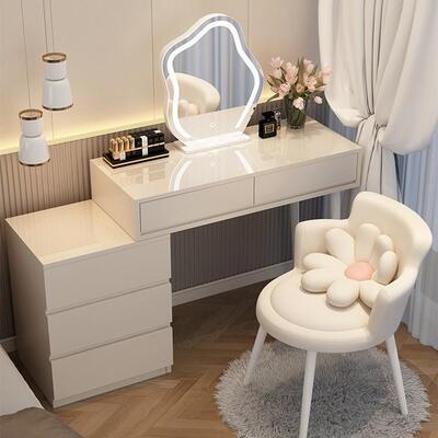 奶油风妆妆台PSI现代简约收纳柜床头柜缩化台一体书梳桌伸化妆桌2