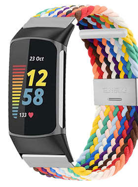 适用fitbit charge6/5智能手环弹力尼龙编织手表带可调节弹性腕带