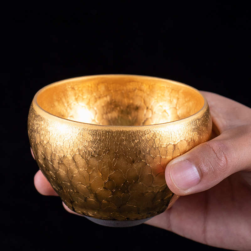 建盏鎏金主人杯茶杯陶瓷大号单杯纯手工茶盏茶碗金油滴宋瑜个人黄