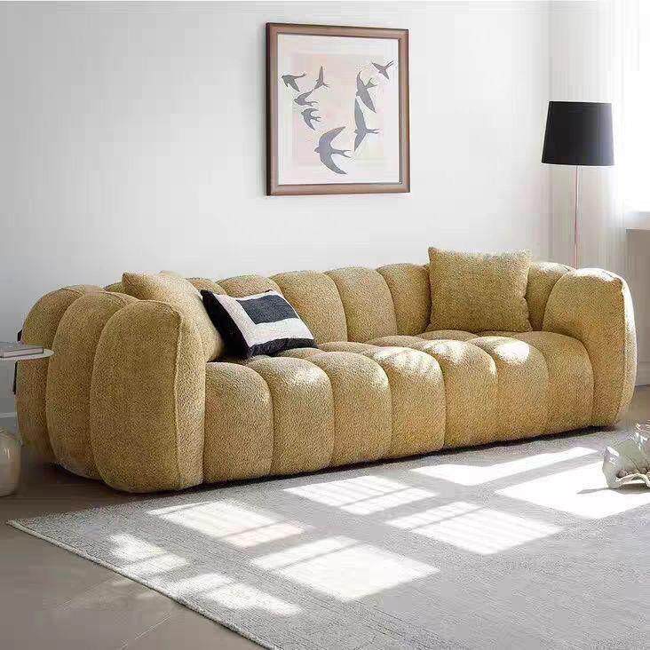 可爱感南瓜沙发法式奶油风复古布艺沙发现代客厅直排简约创意沙发