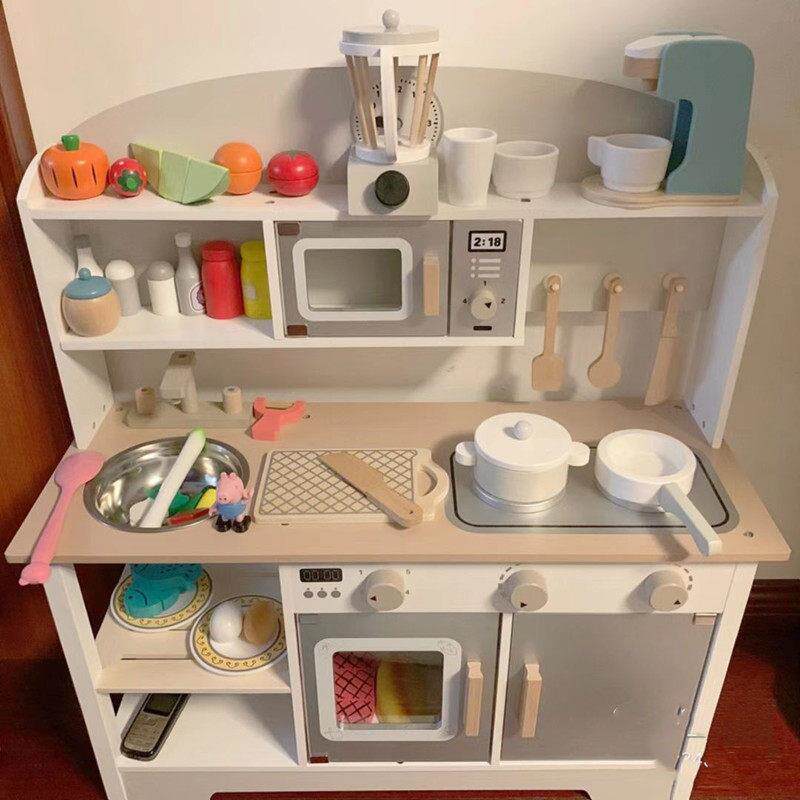 益智儿童木制过家家玩具厨房灶台套装男孩模拟声光仿真厨具女孩