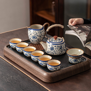 中式 汝窑功夫茶具套装 家用客厅陶瓷开片可养茶壶茶杯办公会客送礼