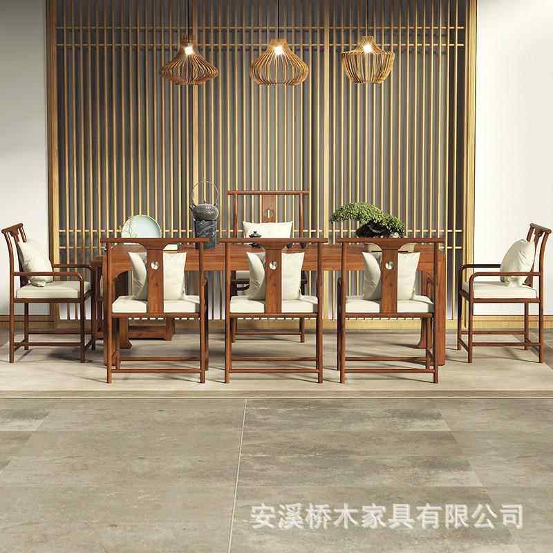 新中式实木茶功家用客厅喝茶大板泡茶台办公室NDJ会客夫桌茶桌椅