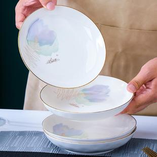 创意欧式 饭盘子菜盘家用陶瓷饭盘2022新款 金边菜碗深盘描金餐具