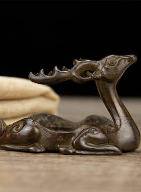 古玩古董老铜梅花鹿铜笔洗笔搁镇尺烟灰缸中式家居复古老物件收藏