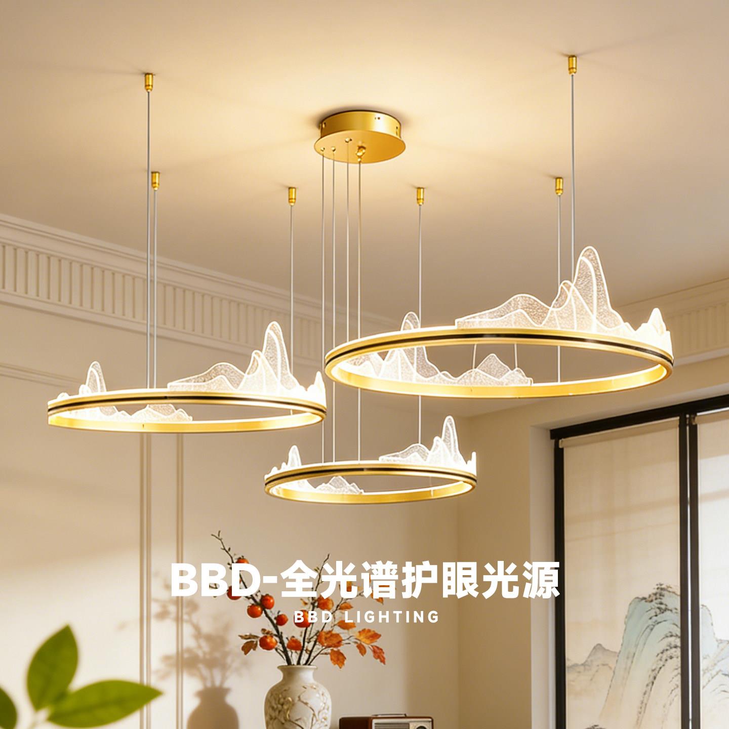 山水画客厅吊灯现代简约大气创意新中式艺术饭厅灯北欧吧台灯具