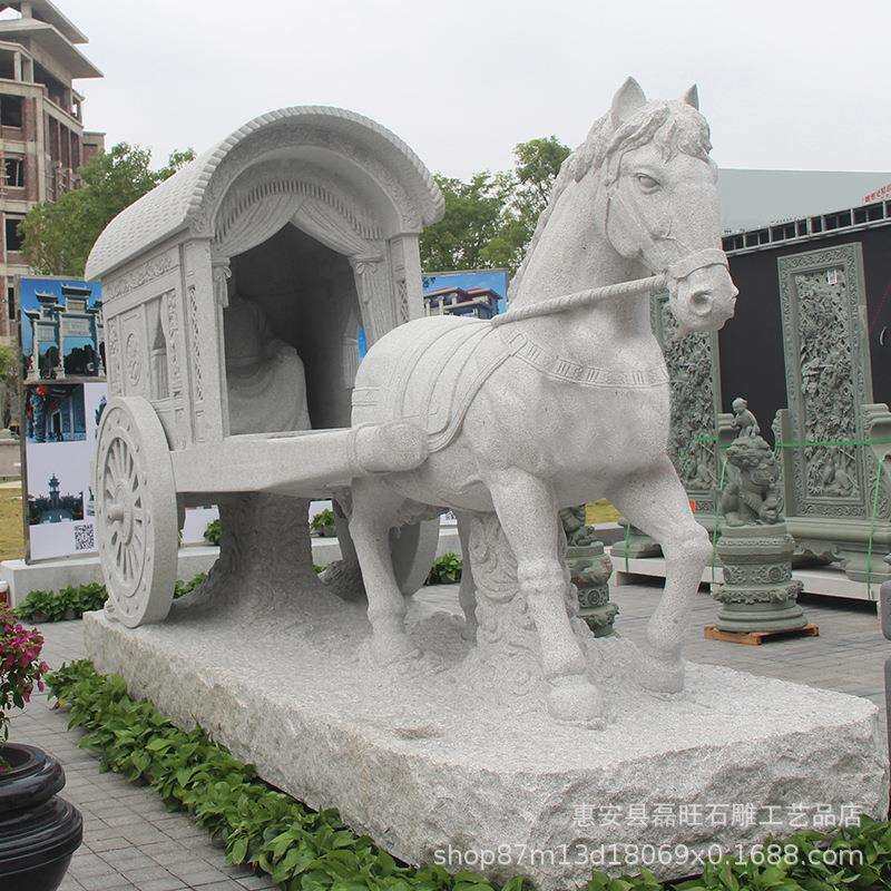 低价直销石头马车雕塑 古风石雕马拉车 园林景区景观标志物装饰品