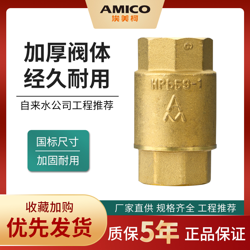 埃美柯立式止回阀黄铜水表止逆阀4分家用防反水螺纹水边单向阀