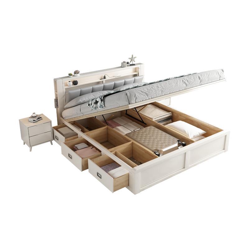 白色实木床现代简约.米双人床主卧大床抽屉收纳床.高箱储物床