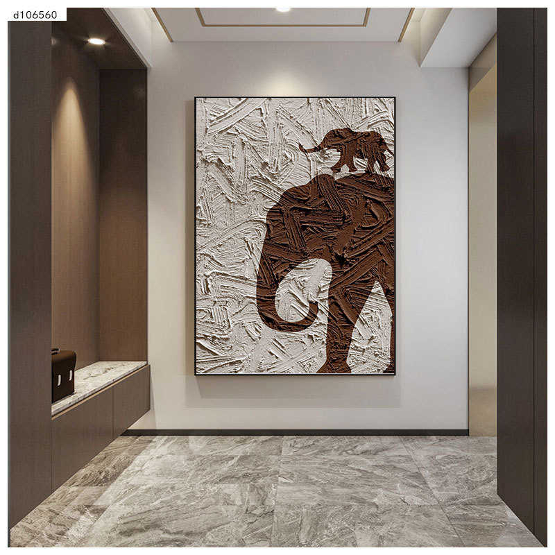 轻奢装饰画大象走廊挂画背景墙壁画客厅沙发挂画纹理晶瓷玄关挂画