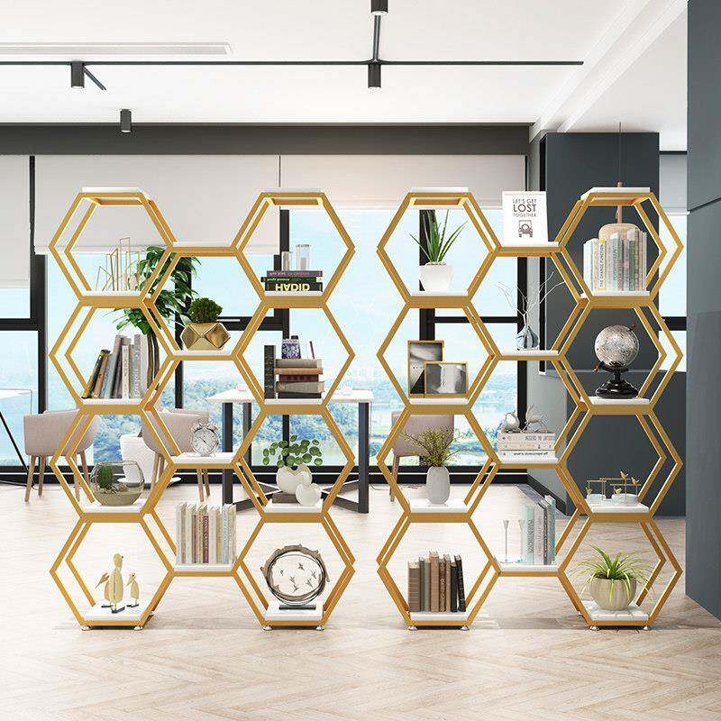 铁艺隔断置物架办公室屏风隔断客厅玄关花架创意六边形商品展示架