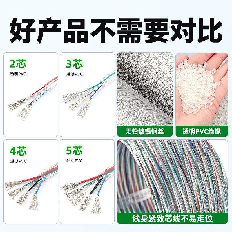 宏观盛透明护套线2芯3芯4芯透明多芯线LED灯电源线设备连接线
