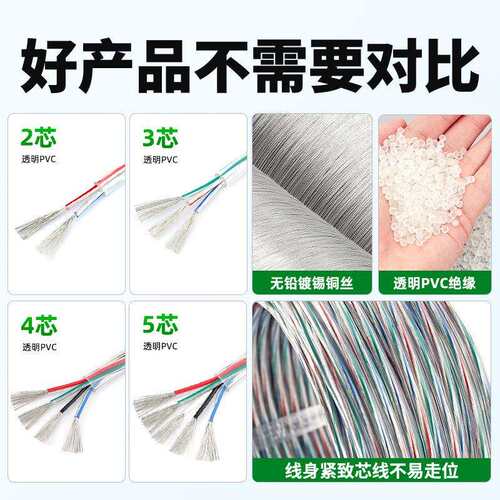 宏观盛透明护套线2芯3芯4芯透明多芯线LED灯电源线设备连接线