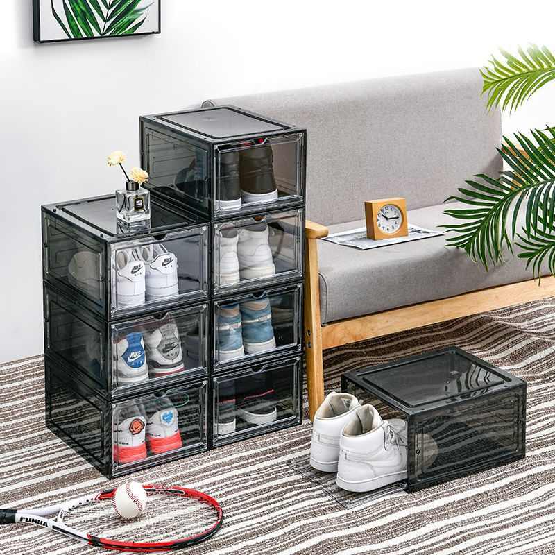 塑料吸多层卧室宿舍加大鞋盒柜门口门加厚通用磁鞋架防尘正开透明