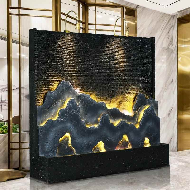 大型假鱼山流水喷泉水风幕墙隔断屏庭院池酒店办公招室财IZH落地