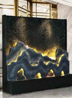 大型假鱼山流水喷泉水风幕墙隔断屏庭院池酒店办公招室财IZH落地