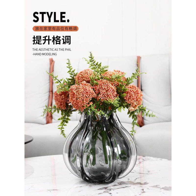 现代极简轻奢布格花瓶灰色玻璃样板间装饰台面花插花器软装摆设