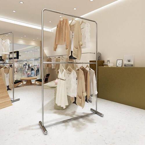 服装店展示架不锈钢落地式童装女装双层货架升降可调节挂衣服架子