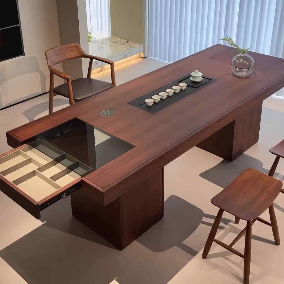 新中式黑胡桃木实木茶桌代简约CFR现茶轻奢客储厅物桌