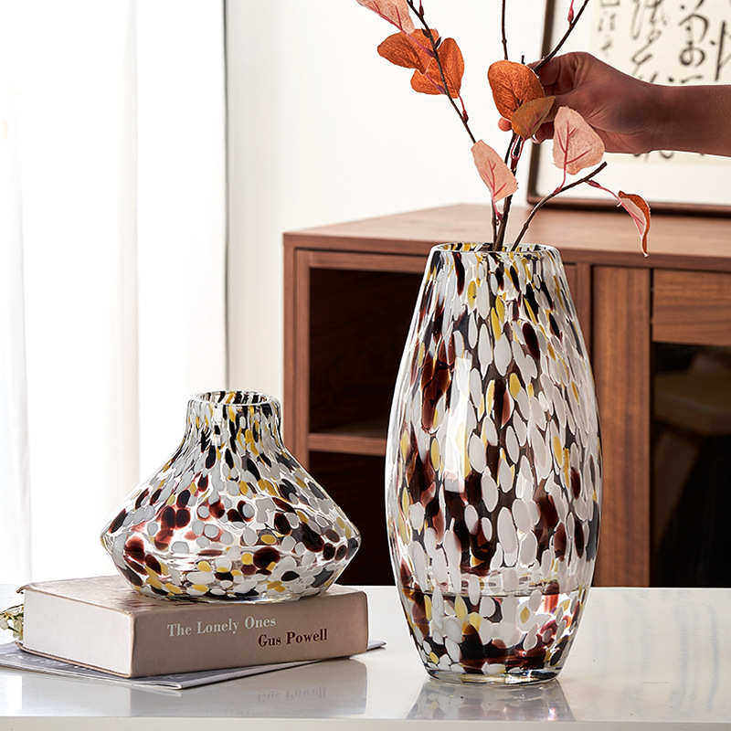中古手工玻璃花瓶复古棕白波点艺术感加厚水培花瓶摆件家居装饰瓶,家居饰品,花瓶,淘宝优惠券,粉丝福利购,淘宝优惠卷