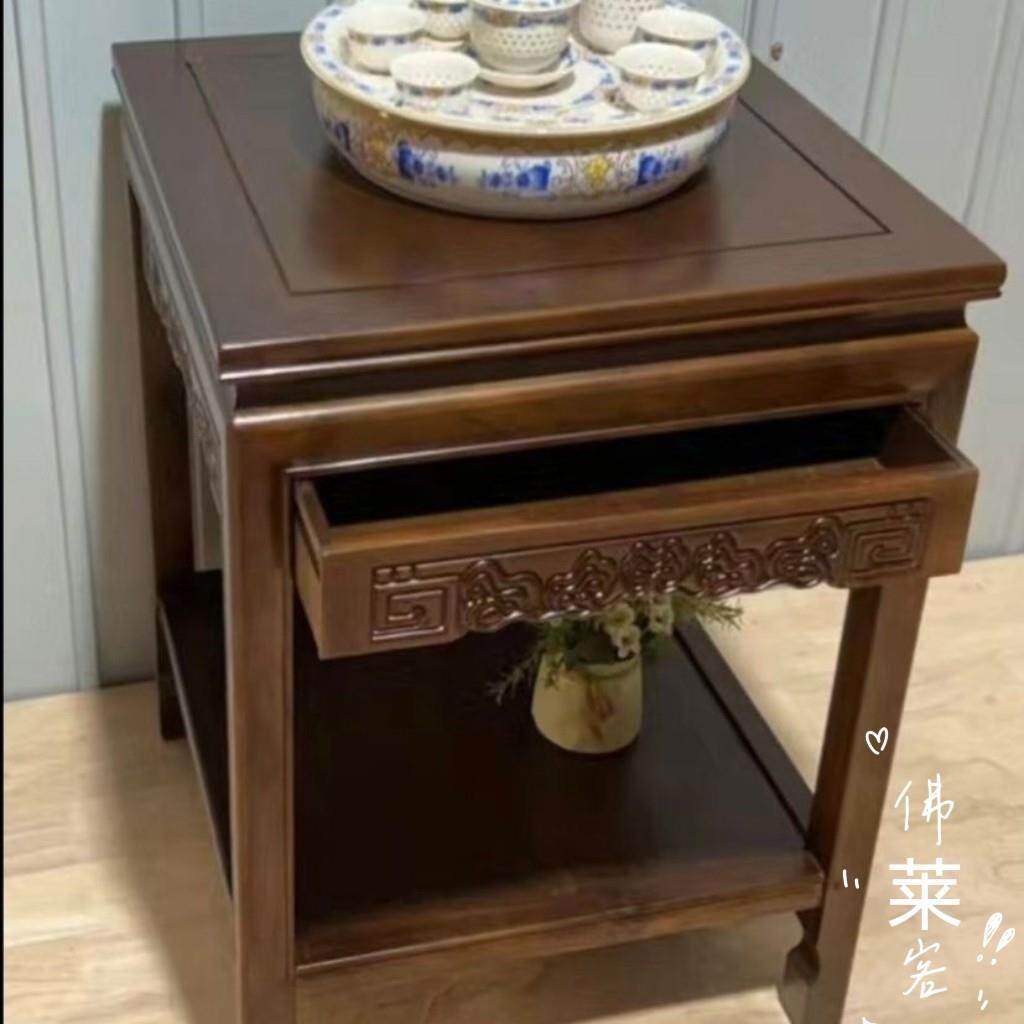 全实木小方桌花架客厅侧边茶几几角沙发榆木中式茶台鱼缸架盆景架