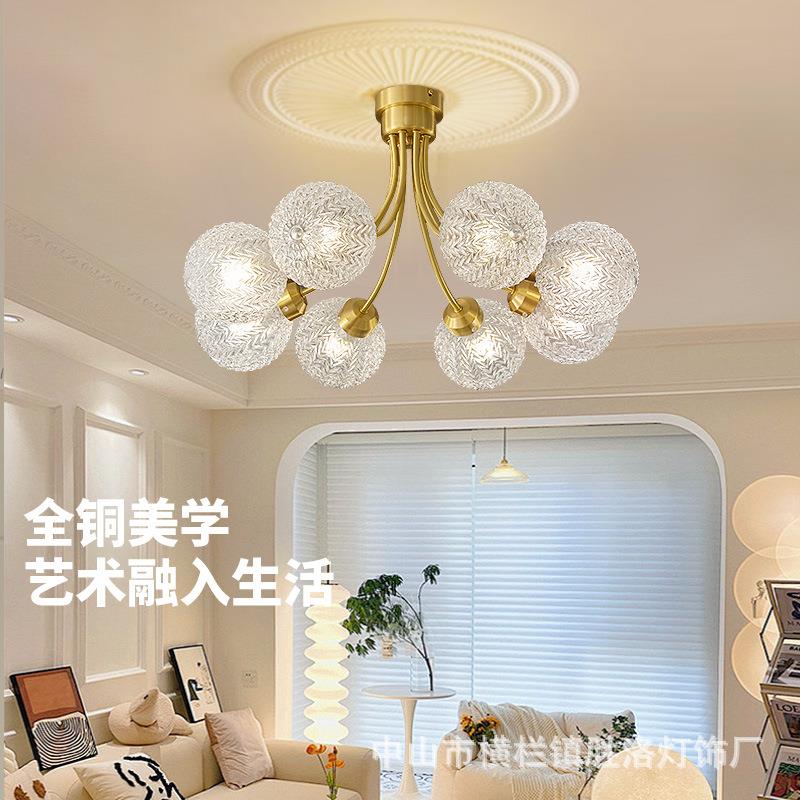 全铜法式中古美式复古卧室吊灯餐厅卧室书房花束氛围LED中山灯具