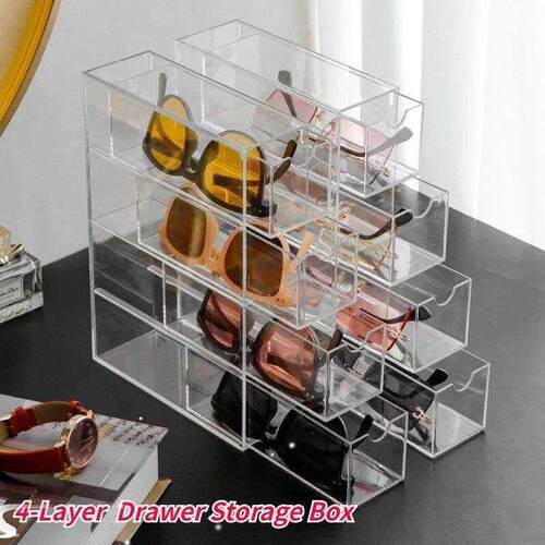 4-layer Plastic Drawer Storage Box Transparent Dustproof Sun