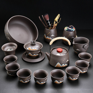 2025新款 紫砂远山功夫茶具套装 家用轻奢高档陶瓷提梁壶茶杯泡茶器
