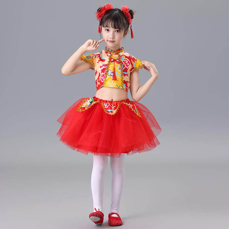 高档元旦儿蓬童喜庆打鼓说唱中国儿童演出服