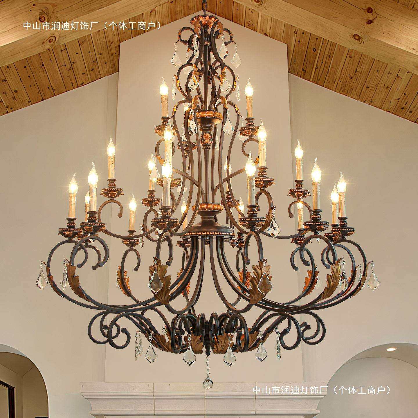 法式复古别墅挑空客厅吊灯奢华楼梯灯欧式复式高楼水晶大吊灯