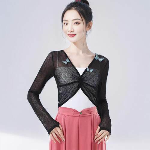 新款舞蹈上衣练功服女成人长袖蝴蝶纱衣形体现代古典跳舞基训服装