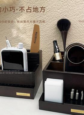 美甲工具收纳盒打磨机打磨头笔刷子用品大容量桌面收纳胡桃色