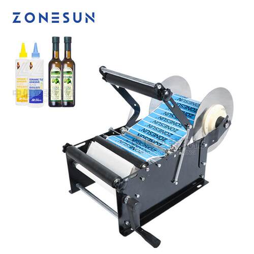 ZONESUN手动加宽加长带下压圆贴标机 不干胶透明标签酒贴标机