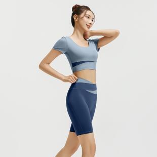 聚衣堂撞色瑜伽服上套装OFM女春夏露脐款短衣高腰提臀跑步健裤身