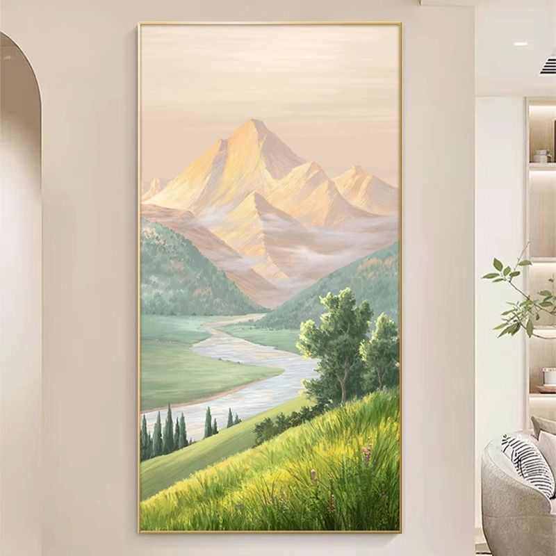 玄关装饰画走廊过道风景画日照金山挂画山水画入户大芬油画墙壁画