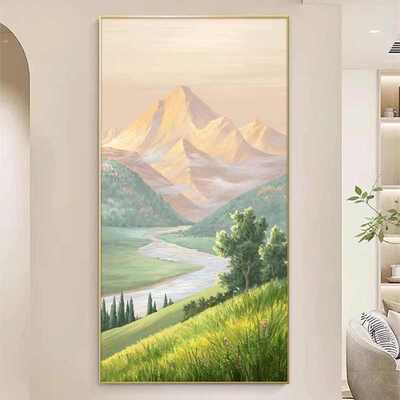 玄关装饰画走廊过道风景画日照金山挂画山水画入户大芬油画墙壁画