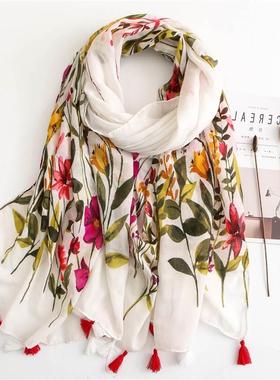 Cotton Scarf Women Large Shawls Echarpe Print Tassel Scarve