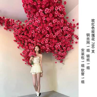 玫25611瑰瀑布装饰墙面造门景头仿真花卡墙管道遮花挡装饰网红打