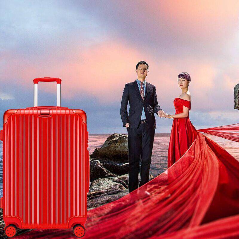 厂家直供结婚行李箱旅行箱大红色拉杆箱新娘女男皮箱子婚礼密码箱