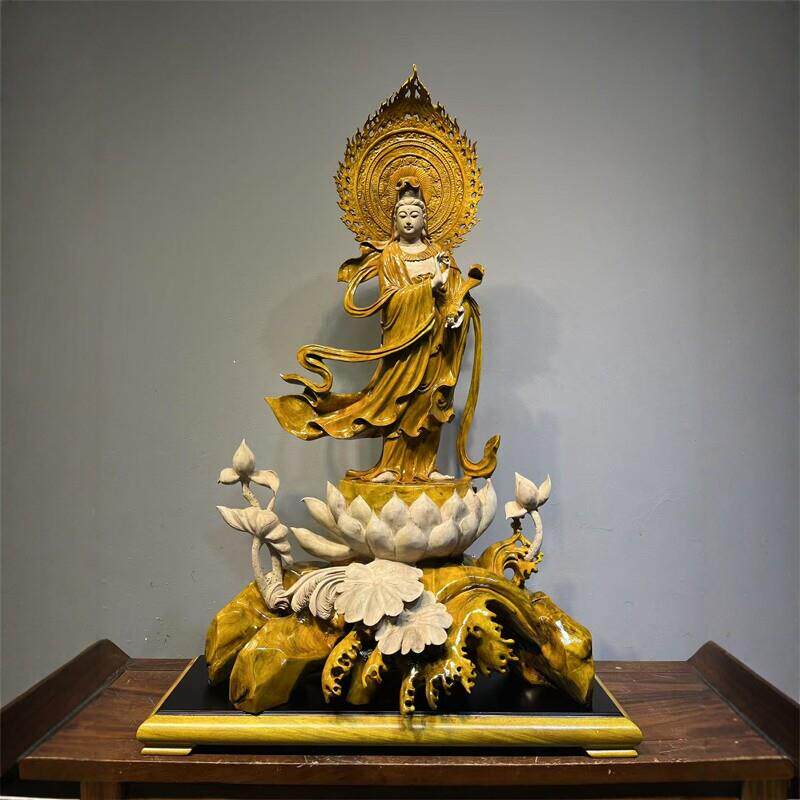 金丝楠木自在观音菩萨木雕根雕佛像实木雕刻工艺礼品摆饰家居摆饰