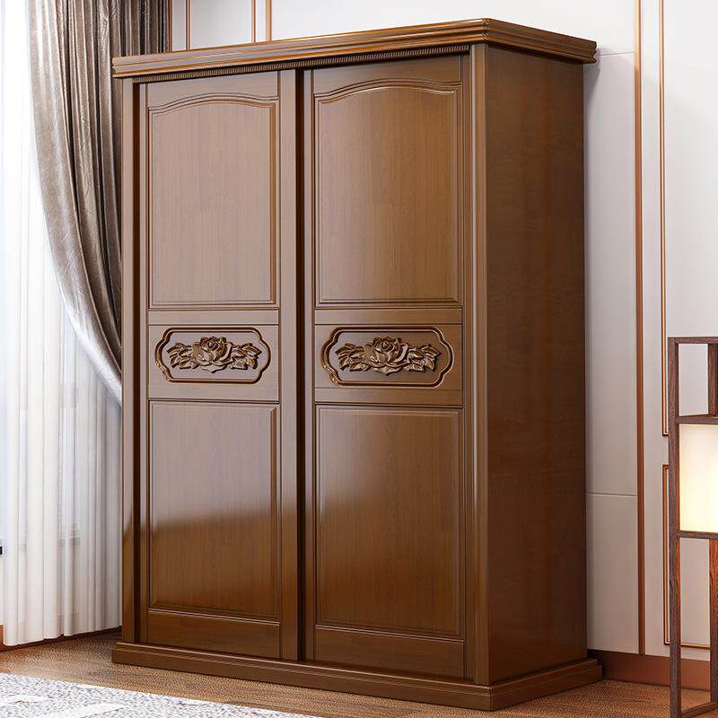 中式实木衣柜二门推拉门经济型家用衣橱木质滑移门卧室收纳储物柜