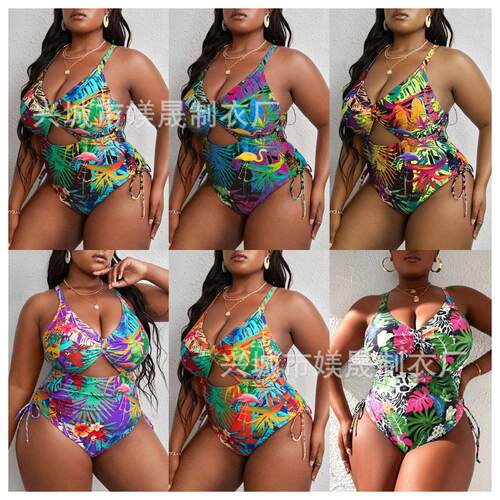 Plus Size All Over Print One Piece Swimsuit Fashion Casual